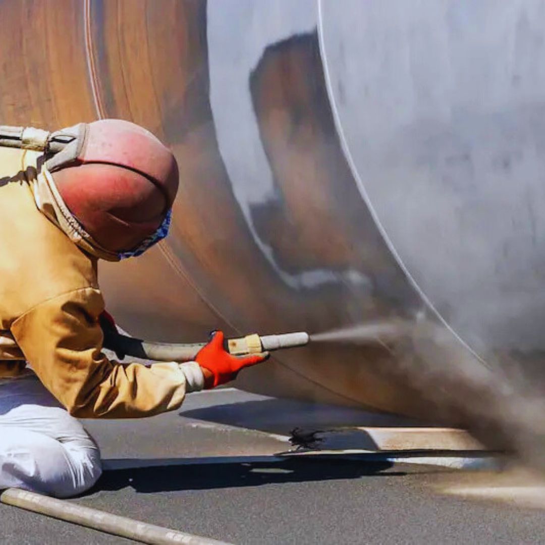 O jateamento pressurizado é um método de limpeza e preparação de superfícies que utiliza abrasivos sob alta pressão.